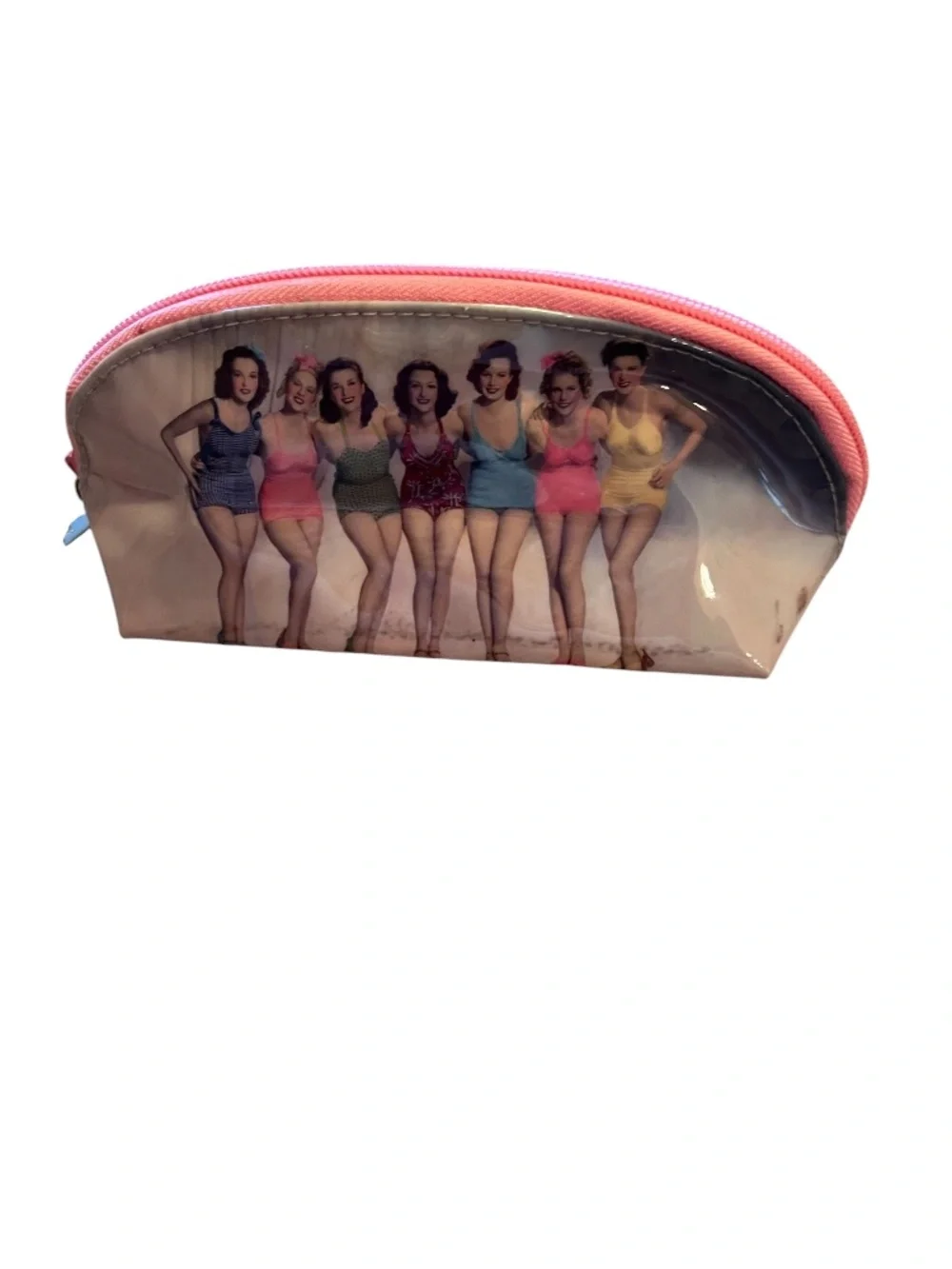 Catseye London Vintage Pinup PhotoCosmetic Bag w Pink zipper Clear Plastic Liner